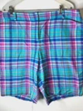 Talbots Perfect Shorts Women's Size 16 Madras Plaid Linen Blend Bermuda Pockets